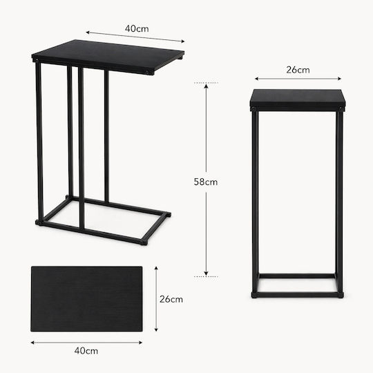 Ορθογώνιο Βοηθητικό Τραπεζάκι Ξύλινο Black Μ40xΠ26xΥ58εκ.