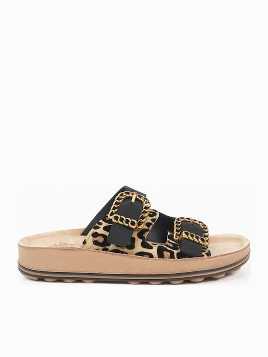 Leather Women's Flat Sandals Anatomic Leopardo Velvet