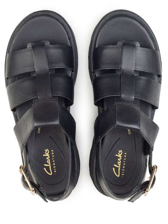 Strap Leather Women's Sandals Black