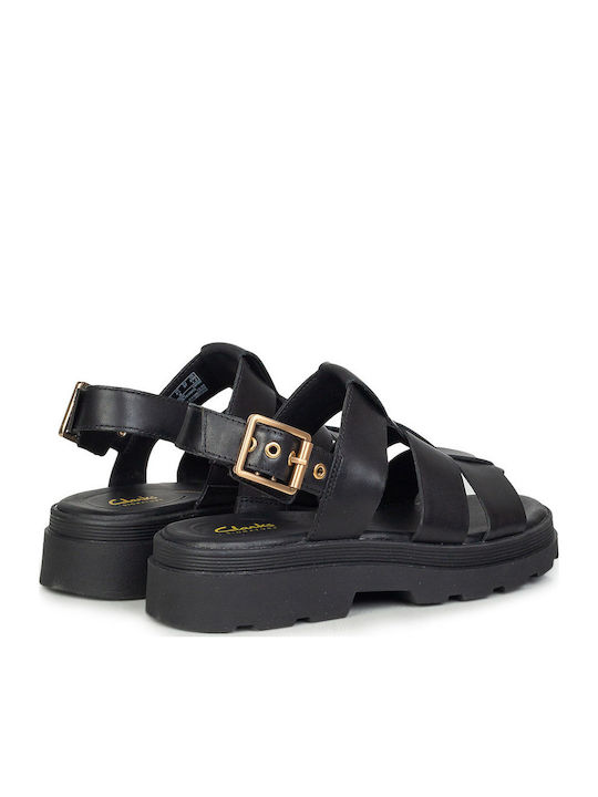 Strap Leather Women's Sandals Black