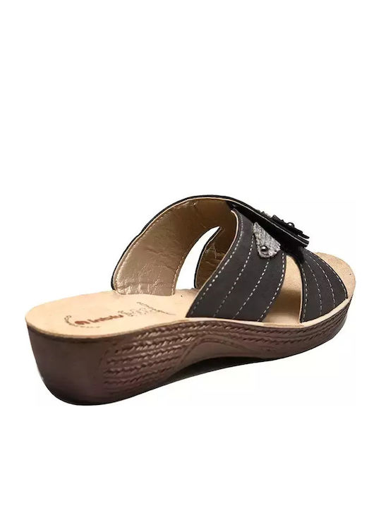 Leder Flache Sandalen für Damen Anatomisch in Schwarz Farbe
