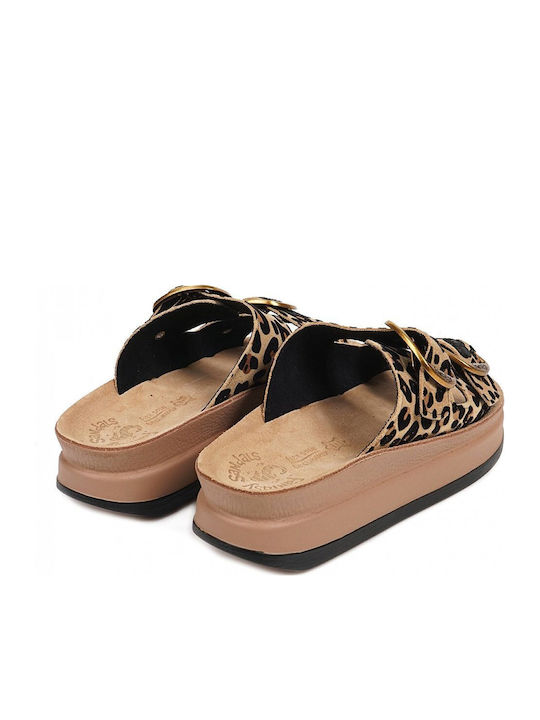 Zefi Leather Women's Flat Sandals Anatomic Flatforms Leopard velvet