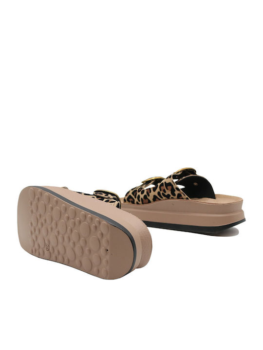 Zefi Leather Women's Flat Sandals Anatomic Flatforms Leopard velvet