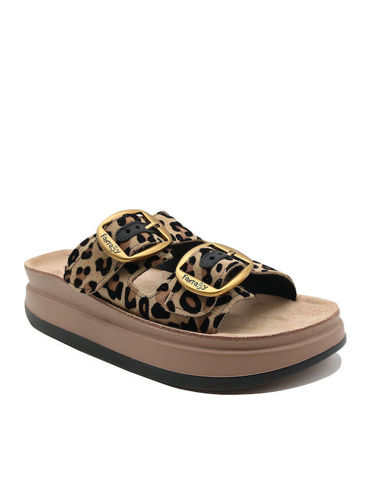 Zefi Leather Women's Flat Sandals Anatomic Flatforms Leopard velvet