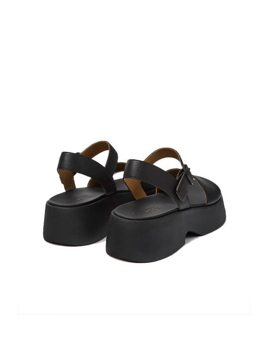 Gobi Tasha Leather Women's Flat Sandals in Black Color