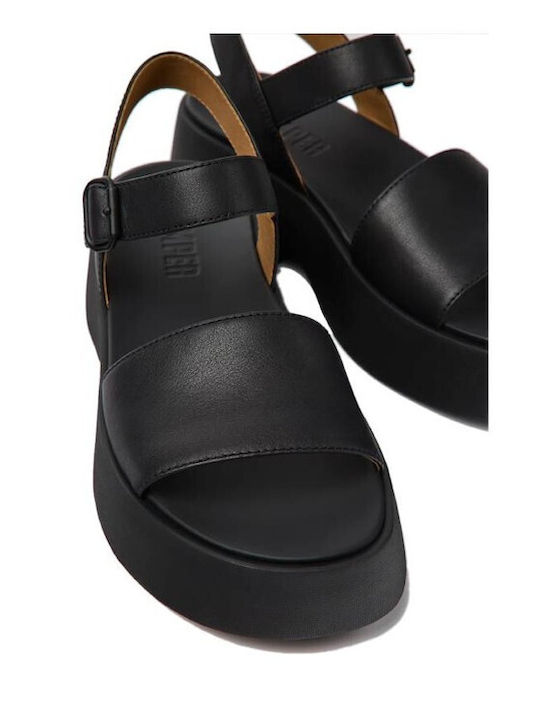 Gobi Tasha Leather Women's Flat Sandals in Black Color