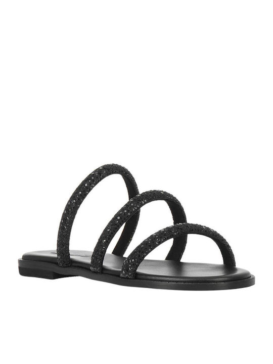 Leder Flache Sandalen für Damen in Schwarz Farbe