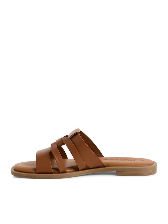 Leather Women's Flat Sandals in Tabac Brown Color