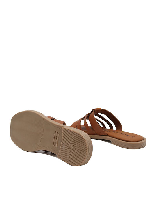 Leather Women's Flat Sandals in Tabac Brown Color