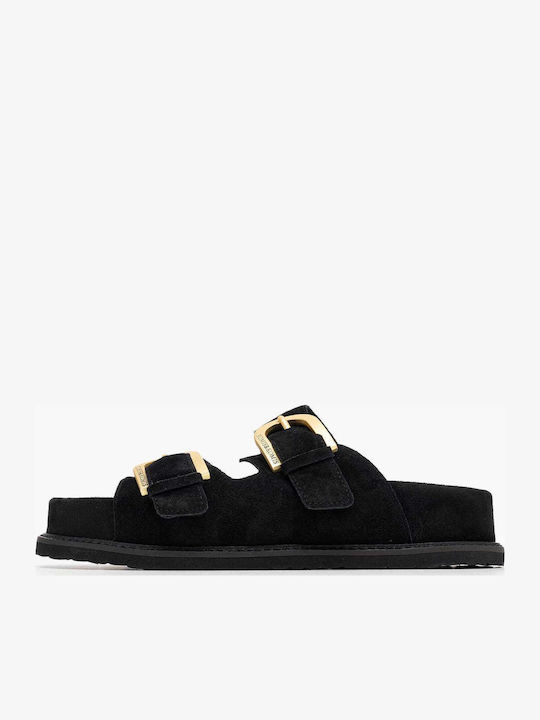 Δερμάτινα Γυναικεία Σανδάλια Flatforms Μαύρα