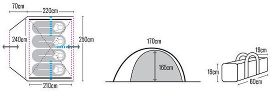 Hupa Σκηνή Camping Μπλε με Διπλό Πανί για 4 Άτομα