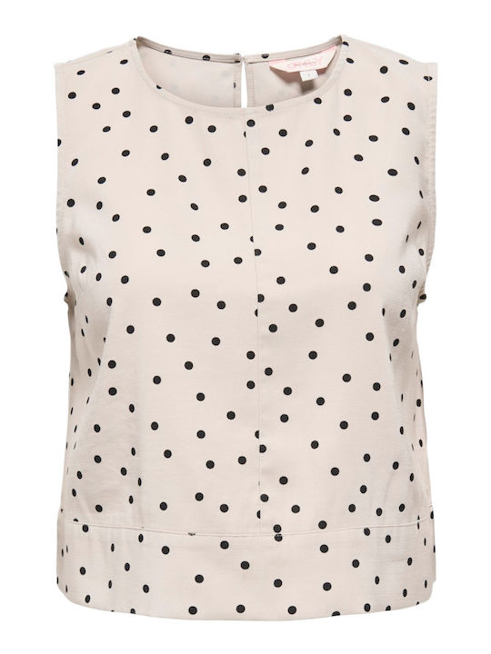 Damenbluse Ärmellos Polka Dot Beige