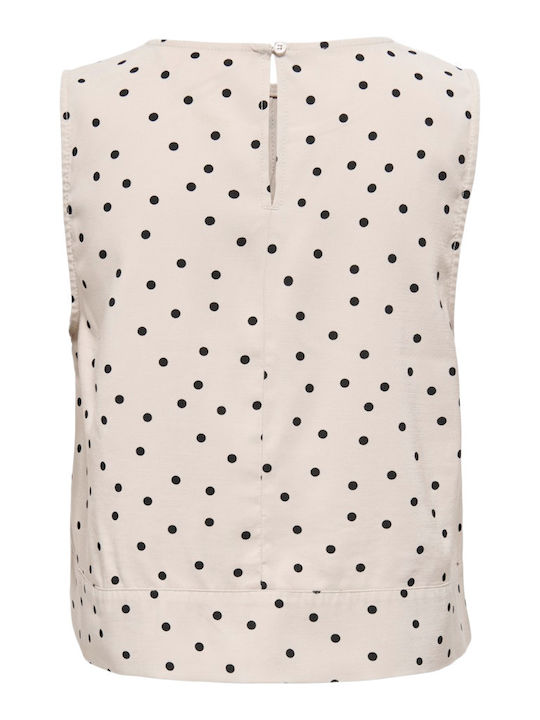 Damenbluse Ärmellos Polka Dot Beige