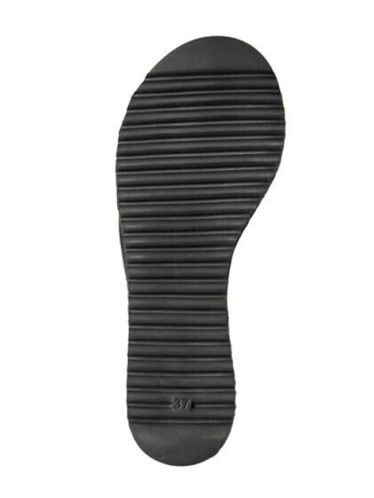 Leather Women's Flat Sandals Flatforms in Black Color