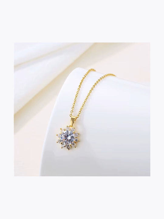 By Queen Luxury Jewelry Χρυσό Κολιέ 18κ Μοϊσανίτη Σχέδιο Λουλουδιού By Queen Luxury Jewelry Χρυσό Κολιέ 18κ Μοϊσανίτη Σχέδιο Λουλουδιού
