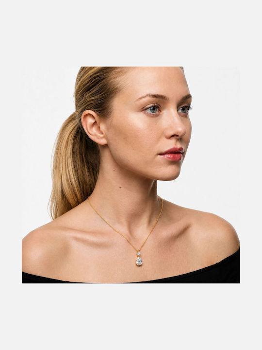 By Queen Luxury Jewelry Χρυσό Κολιέ 14κ Pear Cut Μοϊσανίτη
