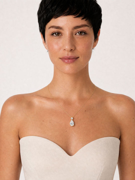 By Queen Luxury Jewelry Χρυσό Κολιέ 14κ Pear Cut Μοϊσανίτη