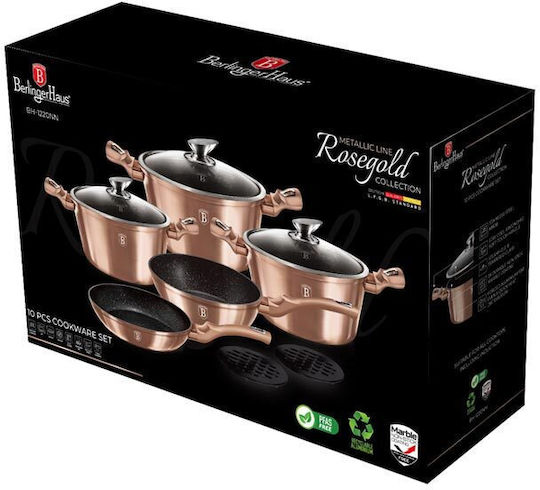 Berlinger Haus Metallic Line Cookware Set from Aluminum Rose Gold with Stone Coating 5 Pieces