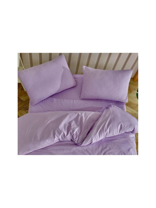 SteweHome Cotton Duvet Cover Set 160x220cm Single With Pillowcase Purple