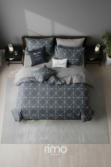 SteweHome Cotton Duvet Cover Set 220x240cm Double With 2 Pillowcases Gray