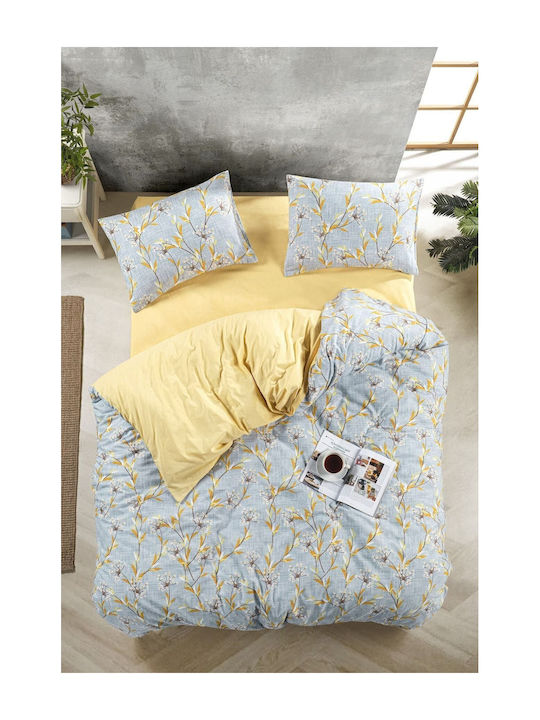 SteweHome Cotton Duvet Cover Set 220x240cm Double With 2 Pillowcases Yellow