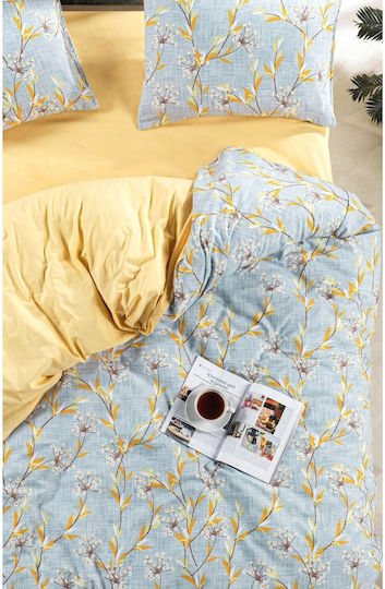 SteweHome Cotton Duvet Cover Set 220x240cm Double With 2 Pillowcases Yellow