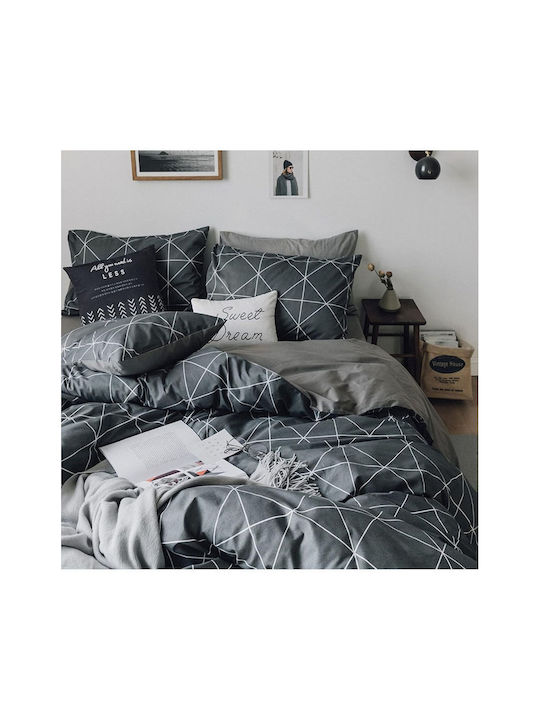 SteweHome Cotton Duvet Cover Set 200x220cm Double With 2 Pillowcases Gray