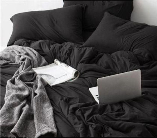 SteweHome Cotton Duvet Cover Set 200x220cm Double With 2 Pillowcases Black