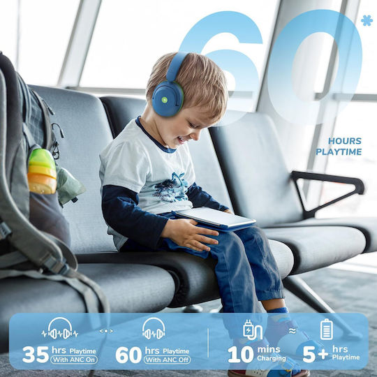 iClever BTH20 Căști Over Ear Wireless / Cu Fir cu 60 de Ore Autonomie și Încărcare Rapidă Albastre