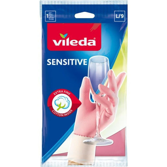 Vileda Pair of Cleaning Gloves Sensitive Plastic Large Pink