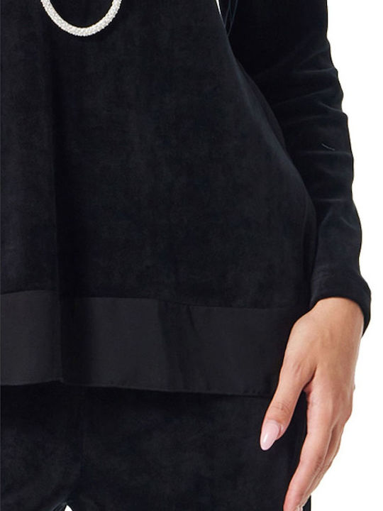 Women's Velvet Long Sleeve Blouse with V-Neckline Bordeaux