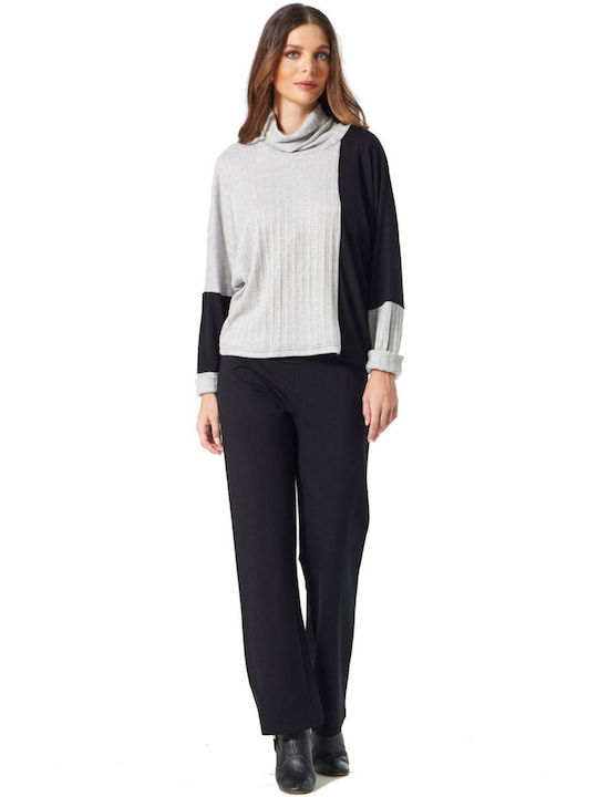 Bluza Damă Pulover Mânecă Lungă Cu Guler Înalt Gri