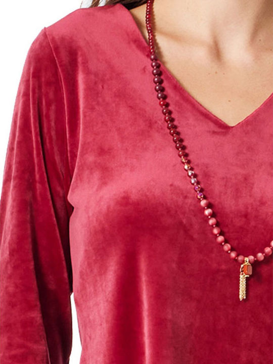 Women's Velvet Long Sleeve Blouse Bordeaux