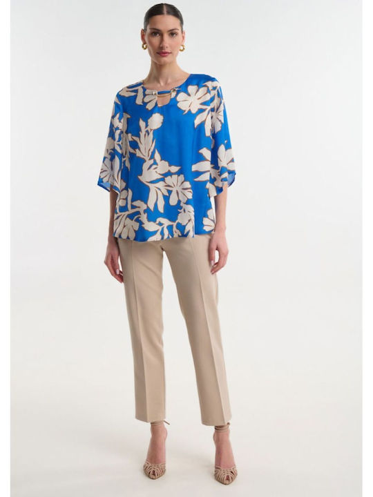 Women's Satin Blouse with 3/4 Sleeve Bluel