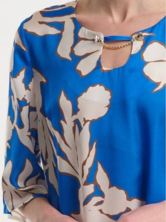 Women's Satin Blouse with 3/4 Sleeve Bluel