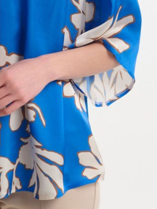 Women's Satin Blouse with 3/4 Sleeve Bluel