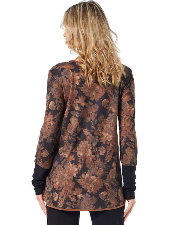 Damen Langärmeliges Pullover Blumen Braun