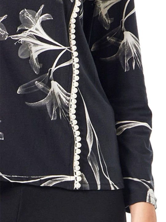 Damen Langärmeliges Blumen Pullover Grau