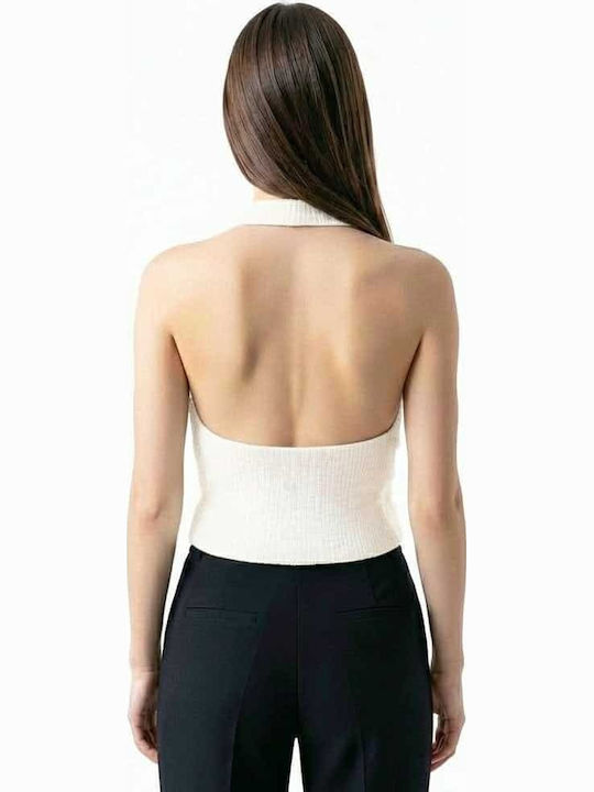 Women's Sleeveless Top with Tie at the Neck White