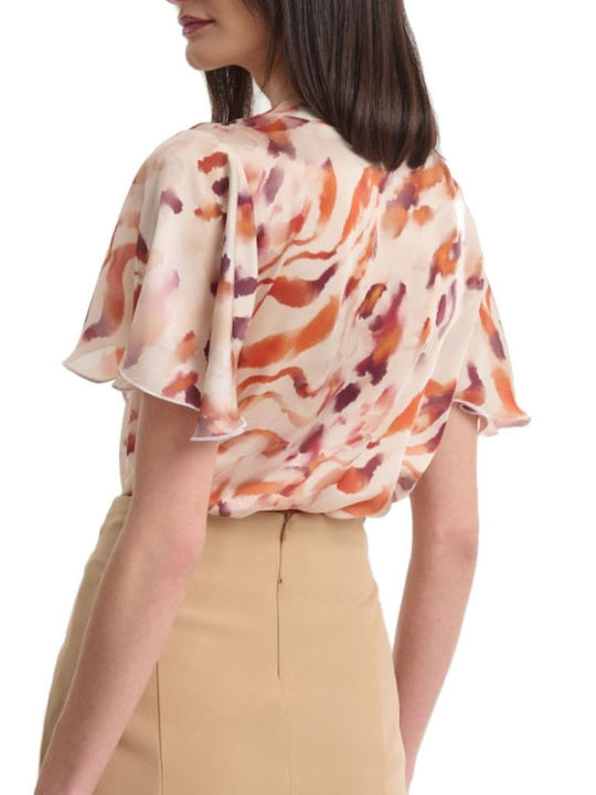 Women's Satin Short Sleeve Blouse Brown