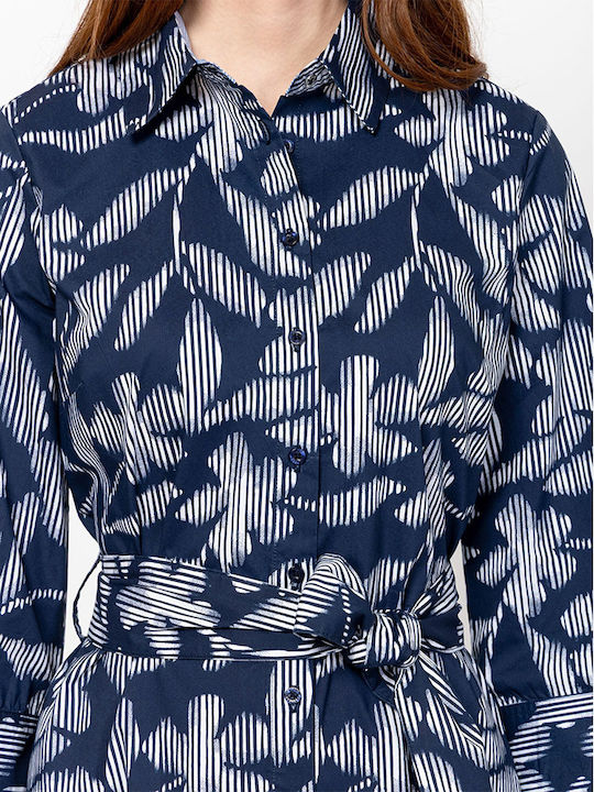 Summer Midi Shirt Dress Blue