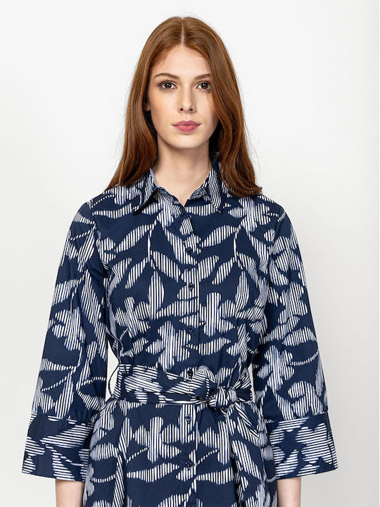 Summer Midi Shirt Dress Blue