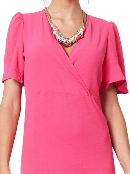 Sommer Maxi Kleid Wickel mit Rüschen Fuchsia