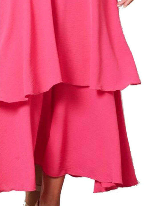 Sommer Maxi Kleid Wickel mit Rüschen Fuchsia