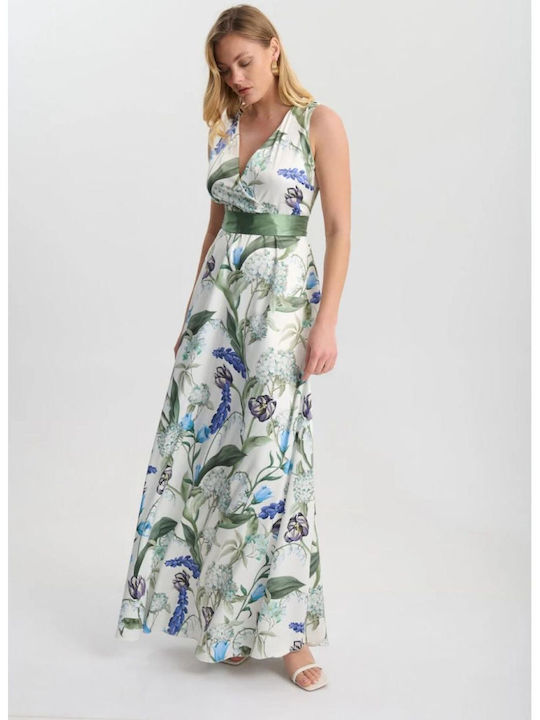 Summer Maxi Dress Satin Wrap Blue 05-9059-Blue