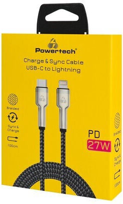 Powertech USB-C to Lightning Cable 27W Black 1m PTR-0200