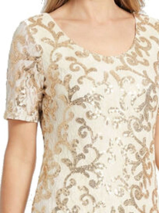 Rochie Mini De Seară Cu Dantelă Ecru