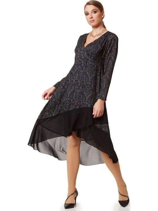 Mini Evening Dress Wrap with Ruffles Black