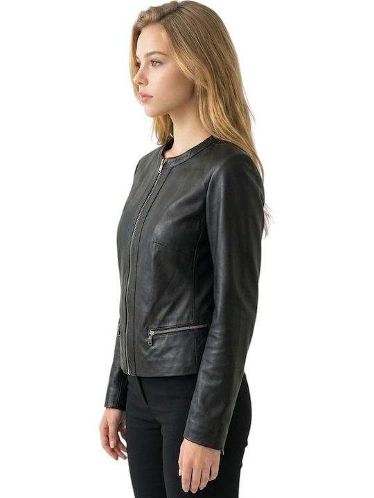Leather Women's Jacket for Winter Black Amelia