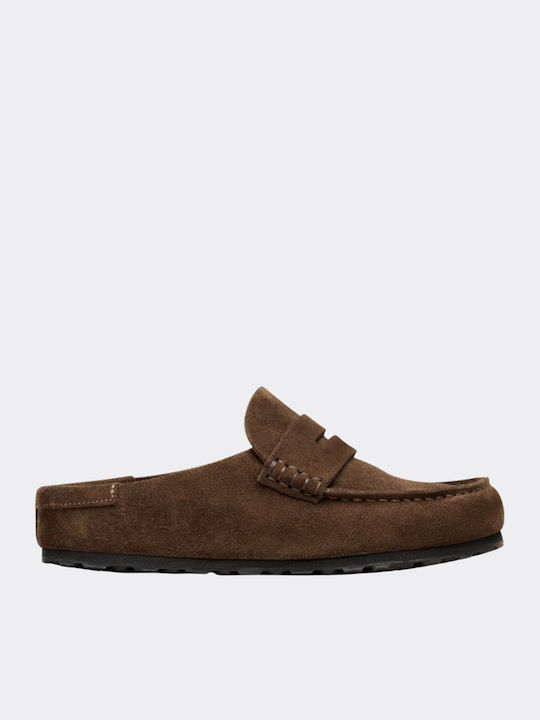 Leather Mules with Heel in Brown Colour